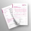 Anamnesebogen 2-seitig magenta mit Praxislogo