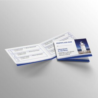 Bonuspass querformat blau mit Praxislogo