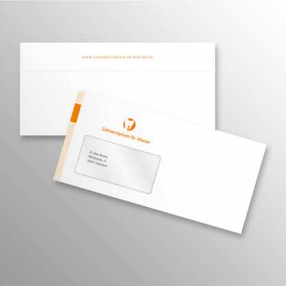 Briefumschlag DIN lang mit Fenster orange mit Praxislogo