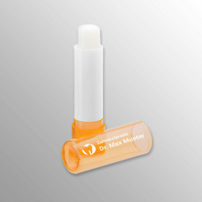 Lippenpflegestift orange mit Praxislogo